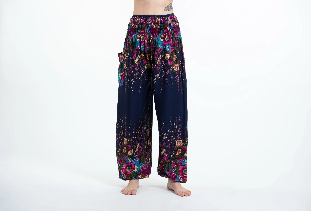 Floral Unisex Harem Pants in Blue, Thailand