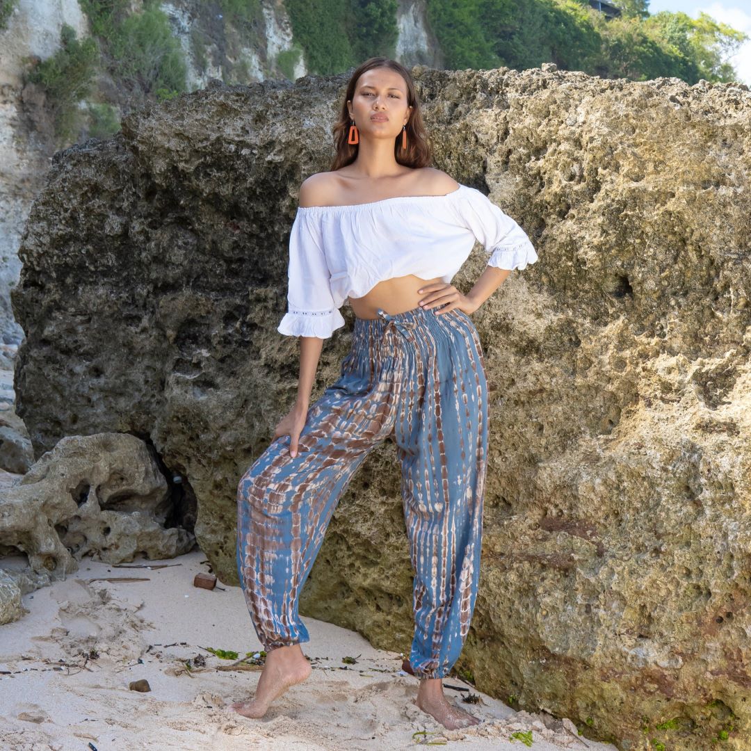 Bali Pants In Tan & Grey Tie Dye, Indonesia
