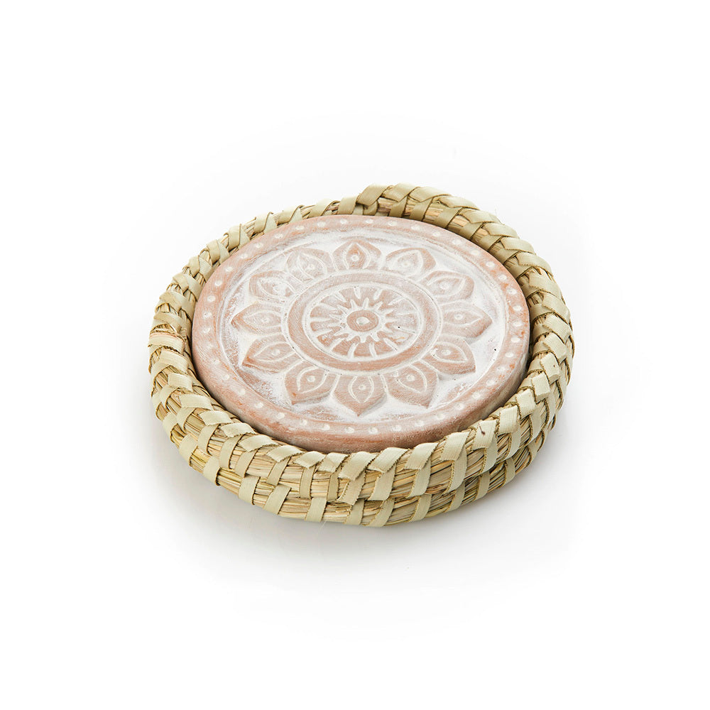 Mandala Warming Coaster with Kaisa Grass Basket, Bangladesh