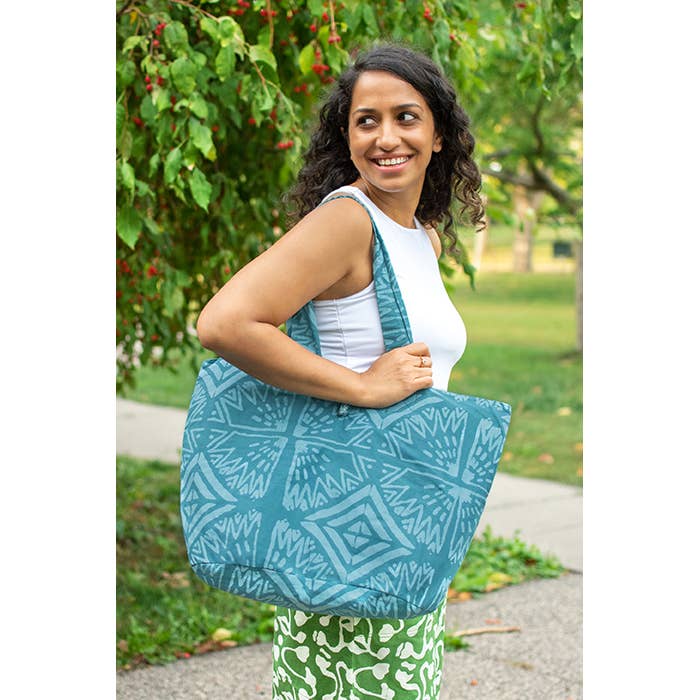 Basket Tote Bag: Radiance - Teal-Organic