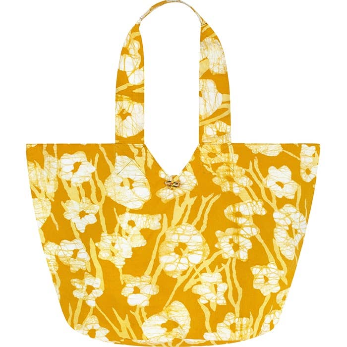 Basket Tote Bag: Painted Floral - Harvest Gold-Organic