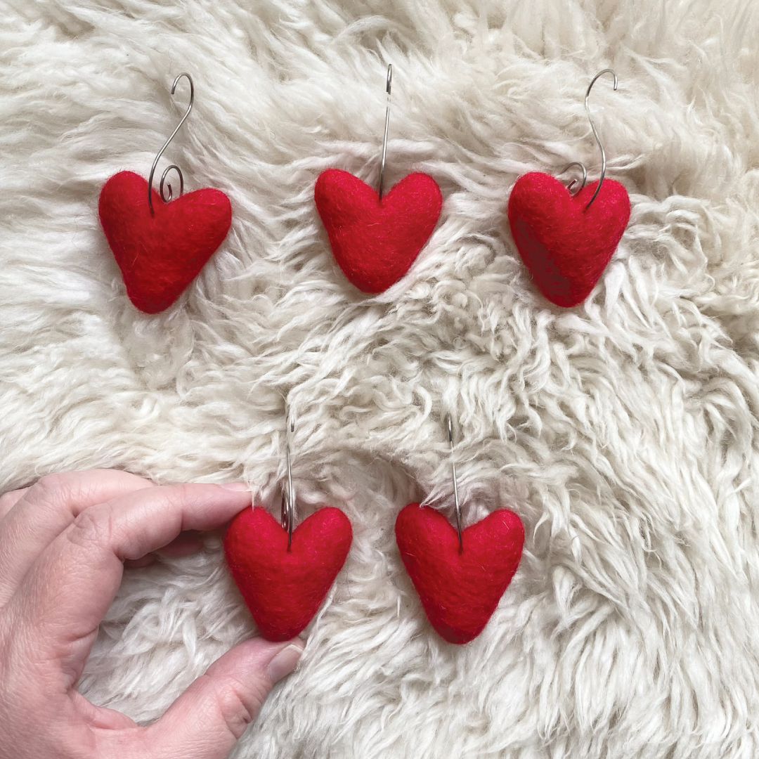 Felt Heart Ornaments (Red) Set of 5, New Zealand