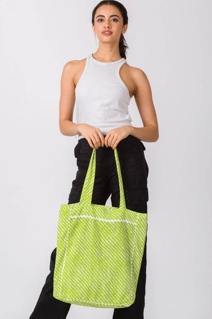 Cotton Fabric Tote Bags: Chartreuse, India