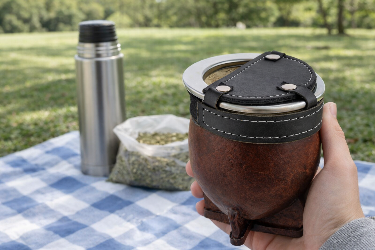 Mate Wind Protector Cover - Black Faux Leather Half Cover with Elastic- Outdoor Yerba Mate Accessory - Made in Argentine
