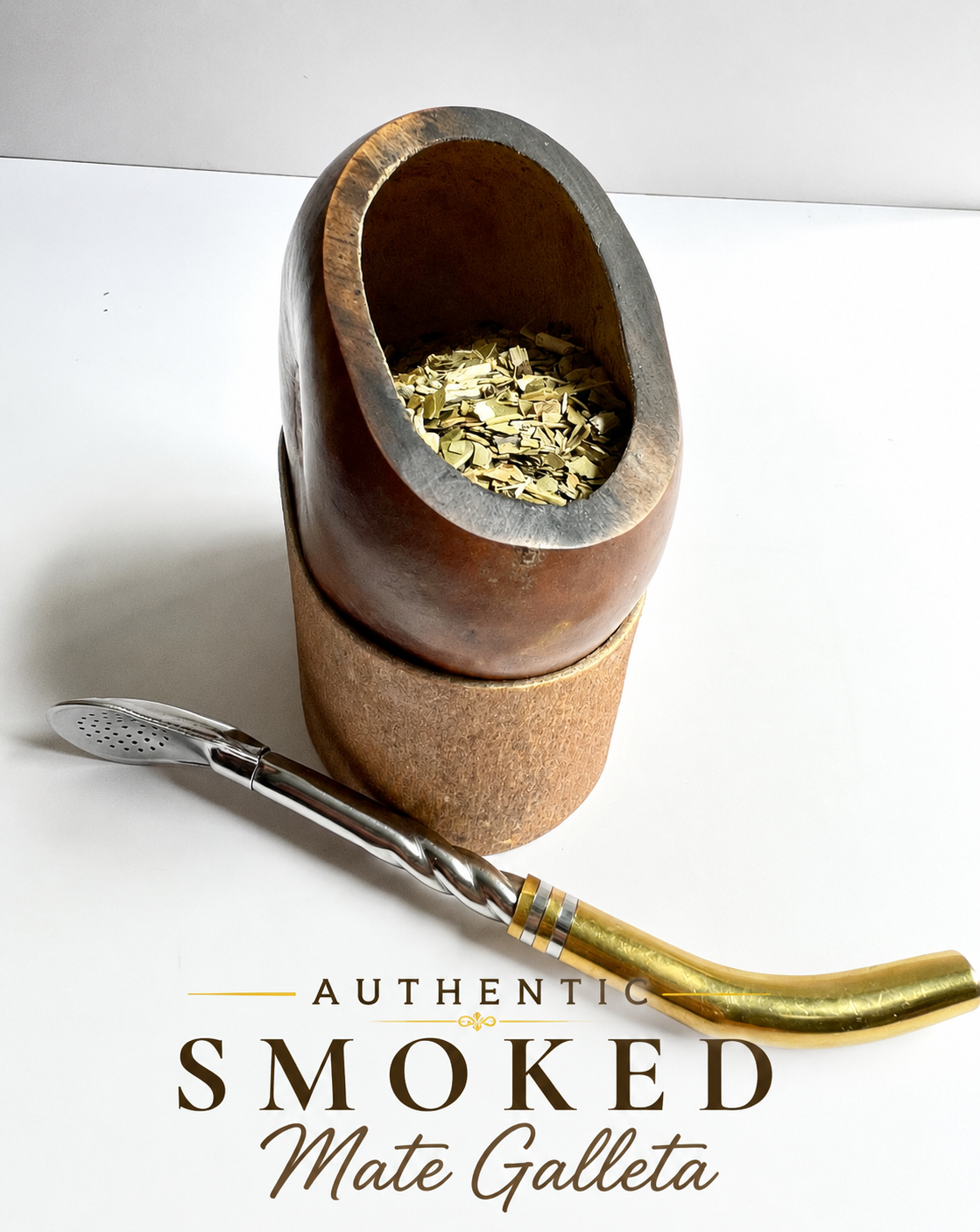 Rare Smoked Mate Galleta Gourd | Traditional Argentine Calabash Cup, Leather Base, ARGENTINA