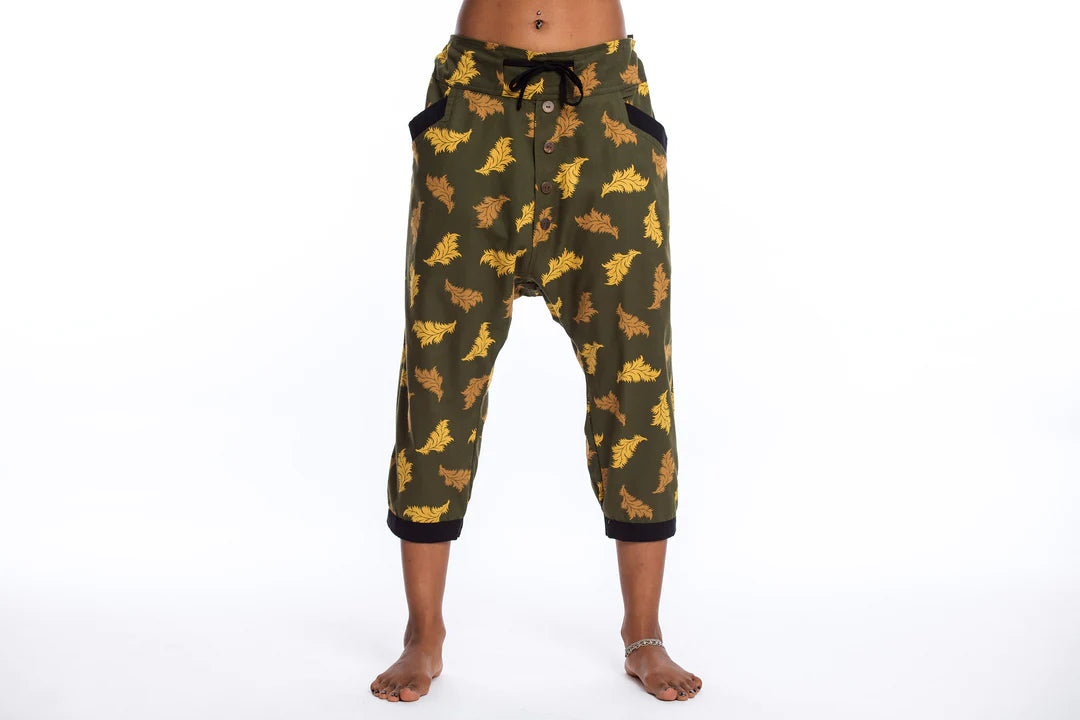 Leaves Harem Pant with Faux Buttons in Green, Thailand