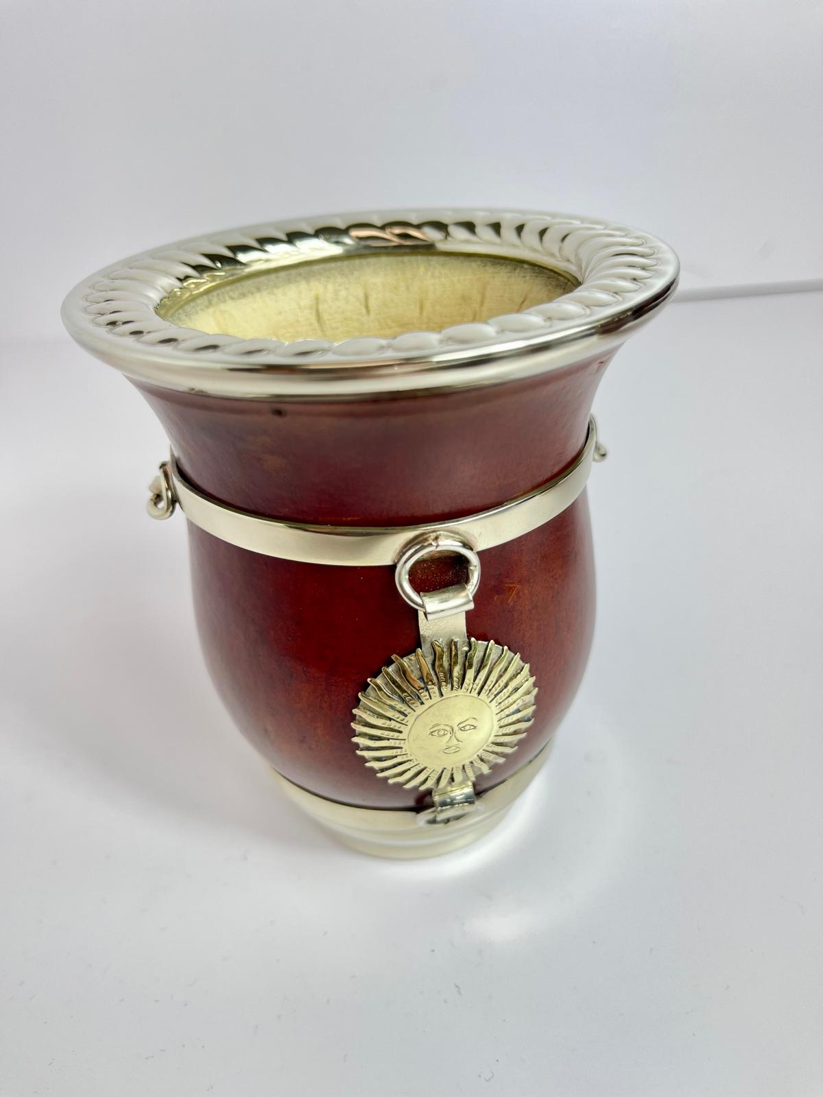 Sun of May Mate-Handmade Calabash Mate Cup-Alpaca Sol de Mayo, Argentina
