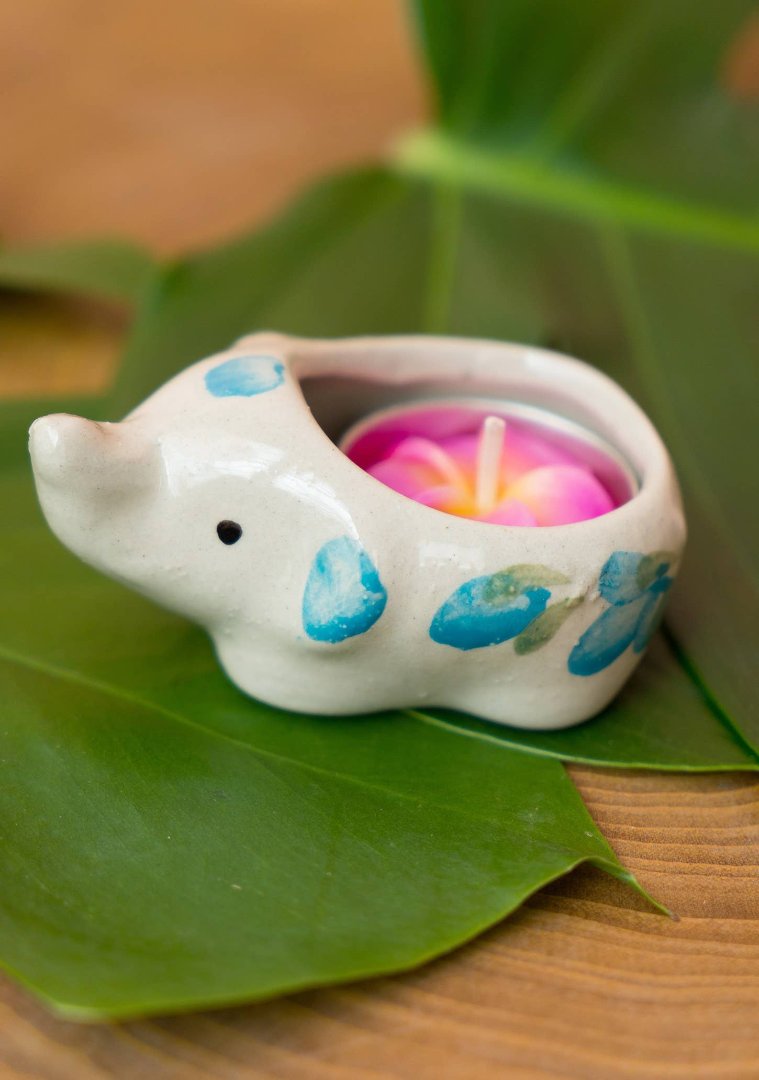 Ceramic Elephant With Flower Tealight, Chiang Mai
