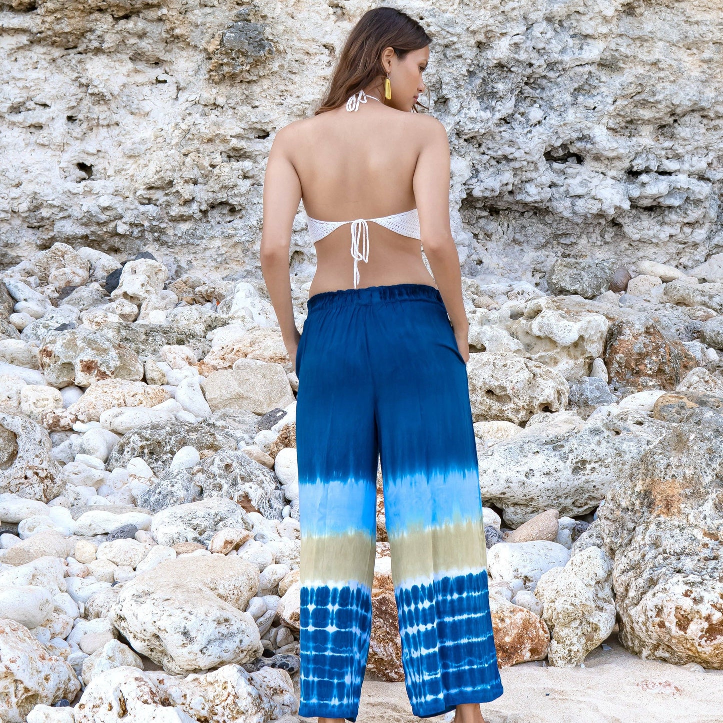 Beach Stripe & Tie Dye Straight Leg Pant In Navy, Indonesia