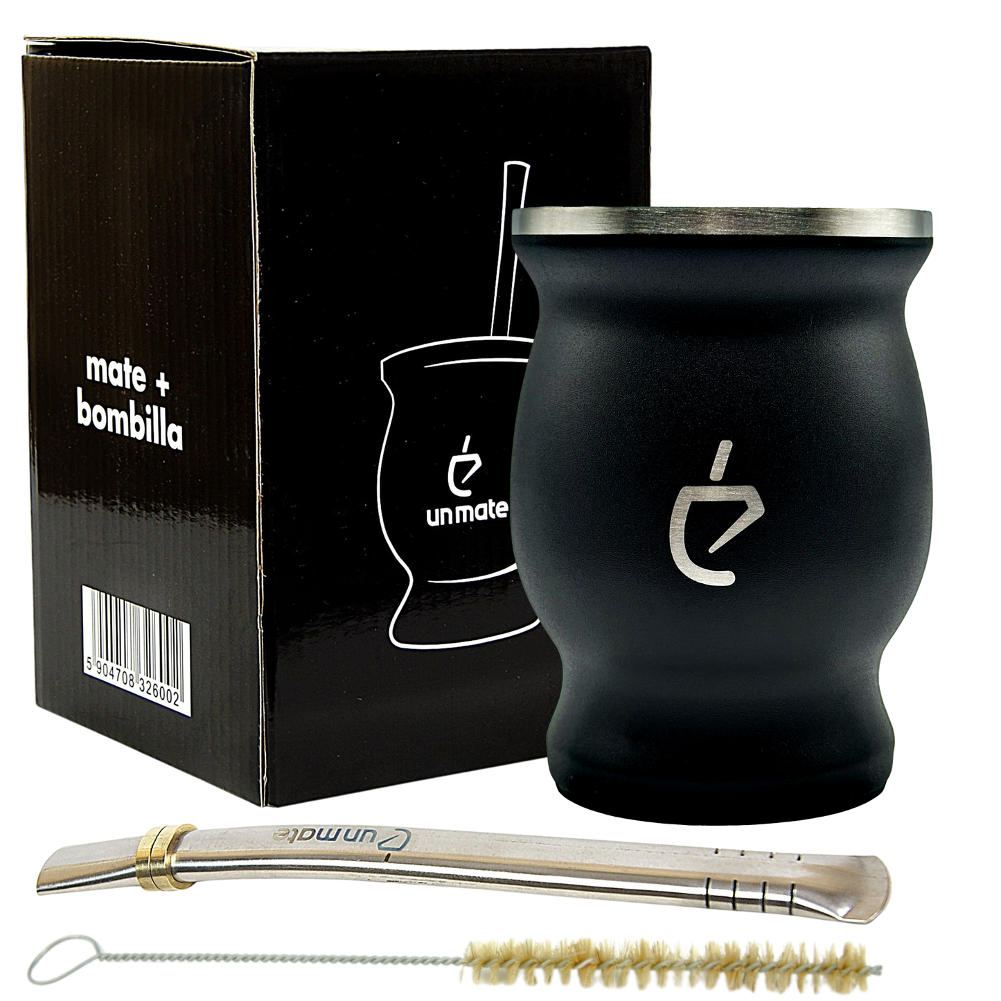 Yerba Mate Tea kit Combo Steel: Stainless steel gourd, Metal Straw (Bombilla), Brush, Argentina