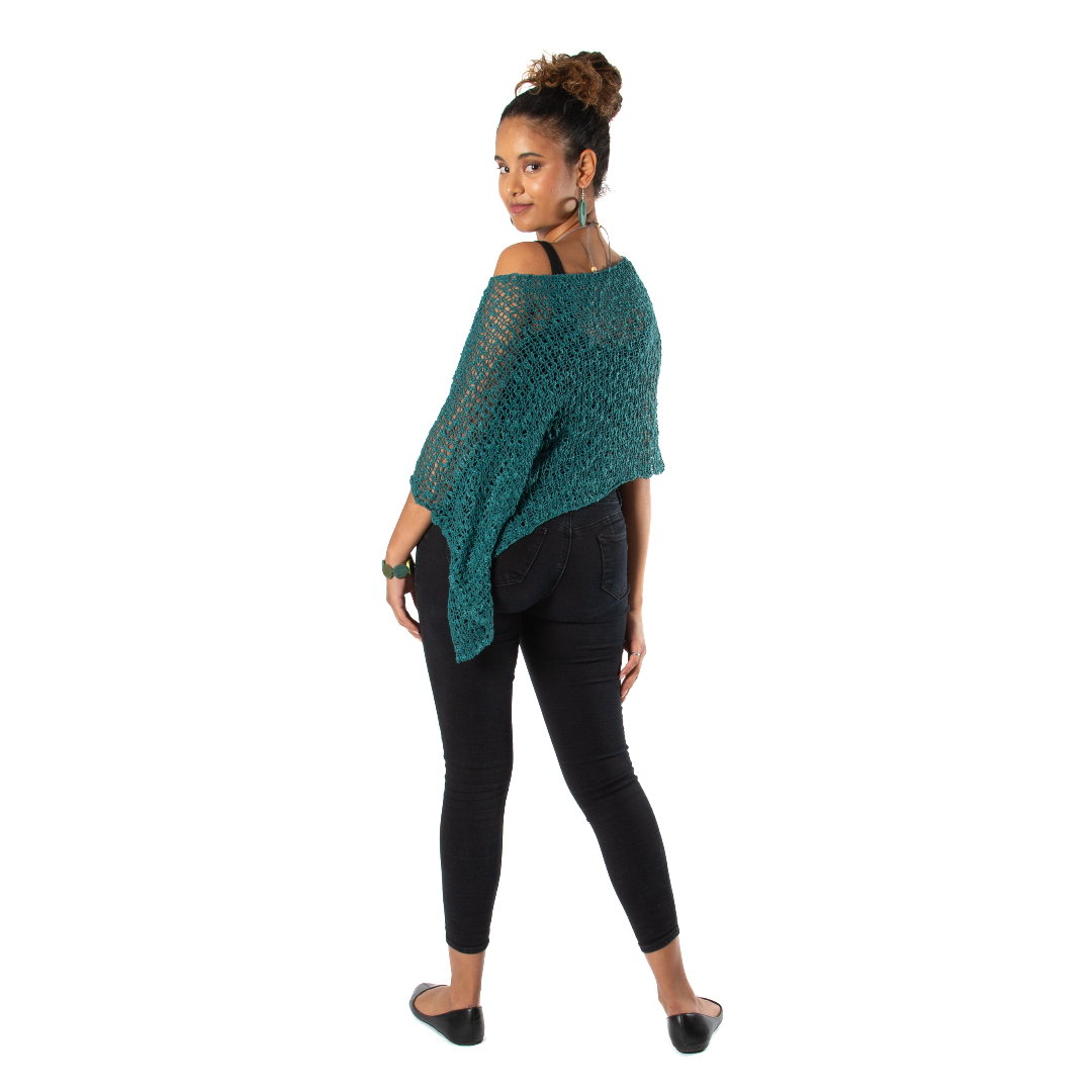 Short Popcorn Knit Poncho - Jade Green, Bali
