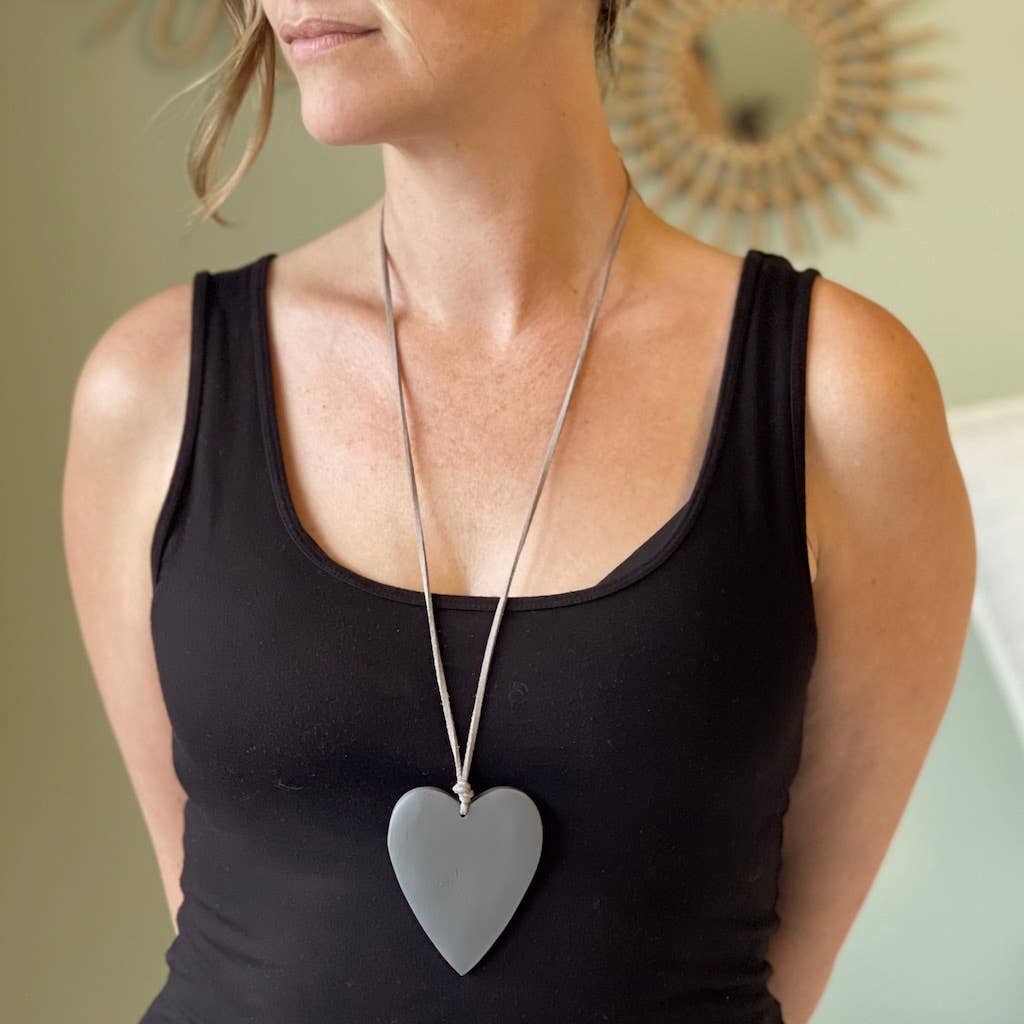 Tinted Wooden Heart Pendant On Suede: Red