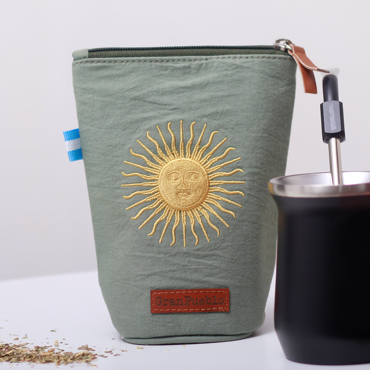 Sun of May Yerba Mate Bag – Handmade, Waterproof, Leather Detail, Yerbero, Argentina