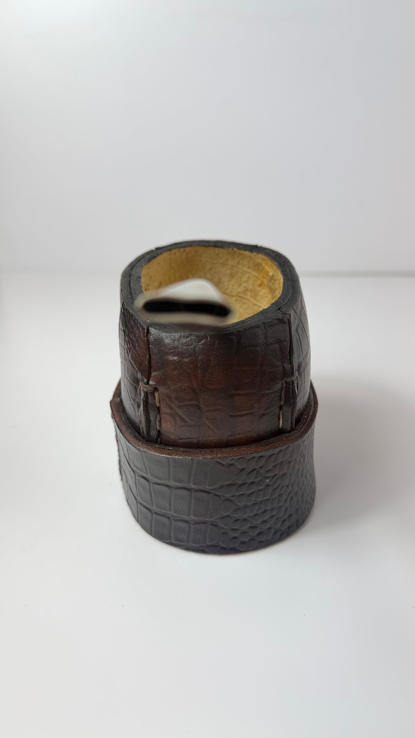 Mate Galleta – Handmade Leather Wrapped Calabash with Matching Base, ARGENTINA