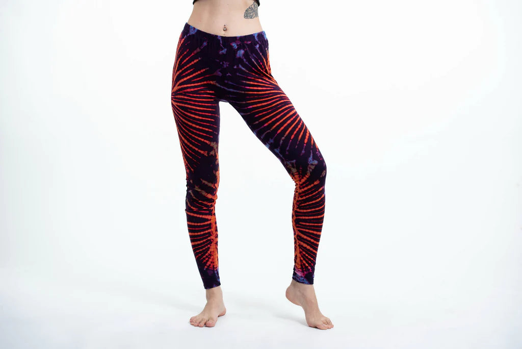 Women's Tie Dye Yoga Leggings - Purple and Orange, Thailand