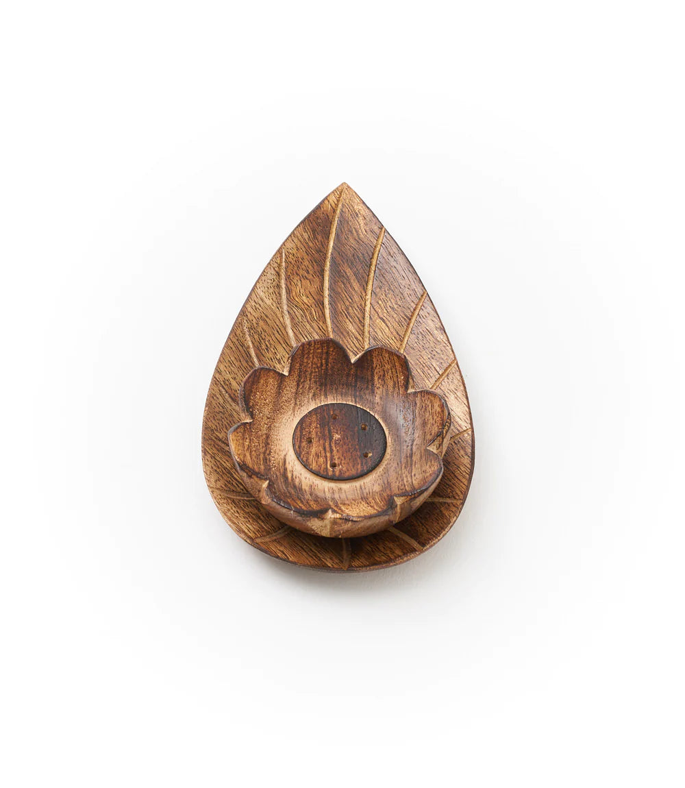 Handcrafted Mango Wood Lotus Incense Holder, India