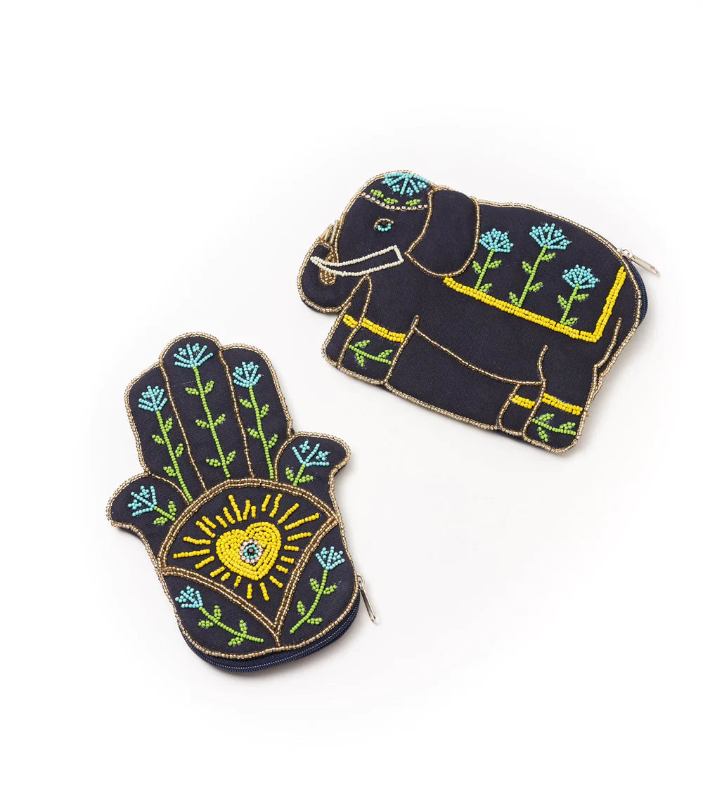 Manku Beaded Zippered Coin Purse - Hamsa, India