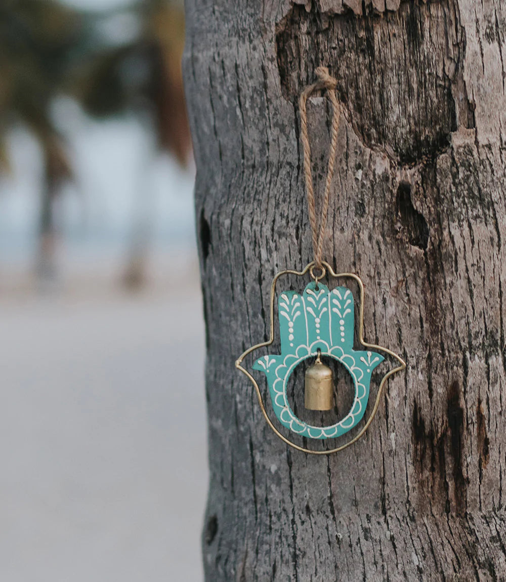 Treasure Wind Spinner, Hanging Wind Chime with Bell - Hamsa, India