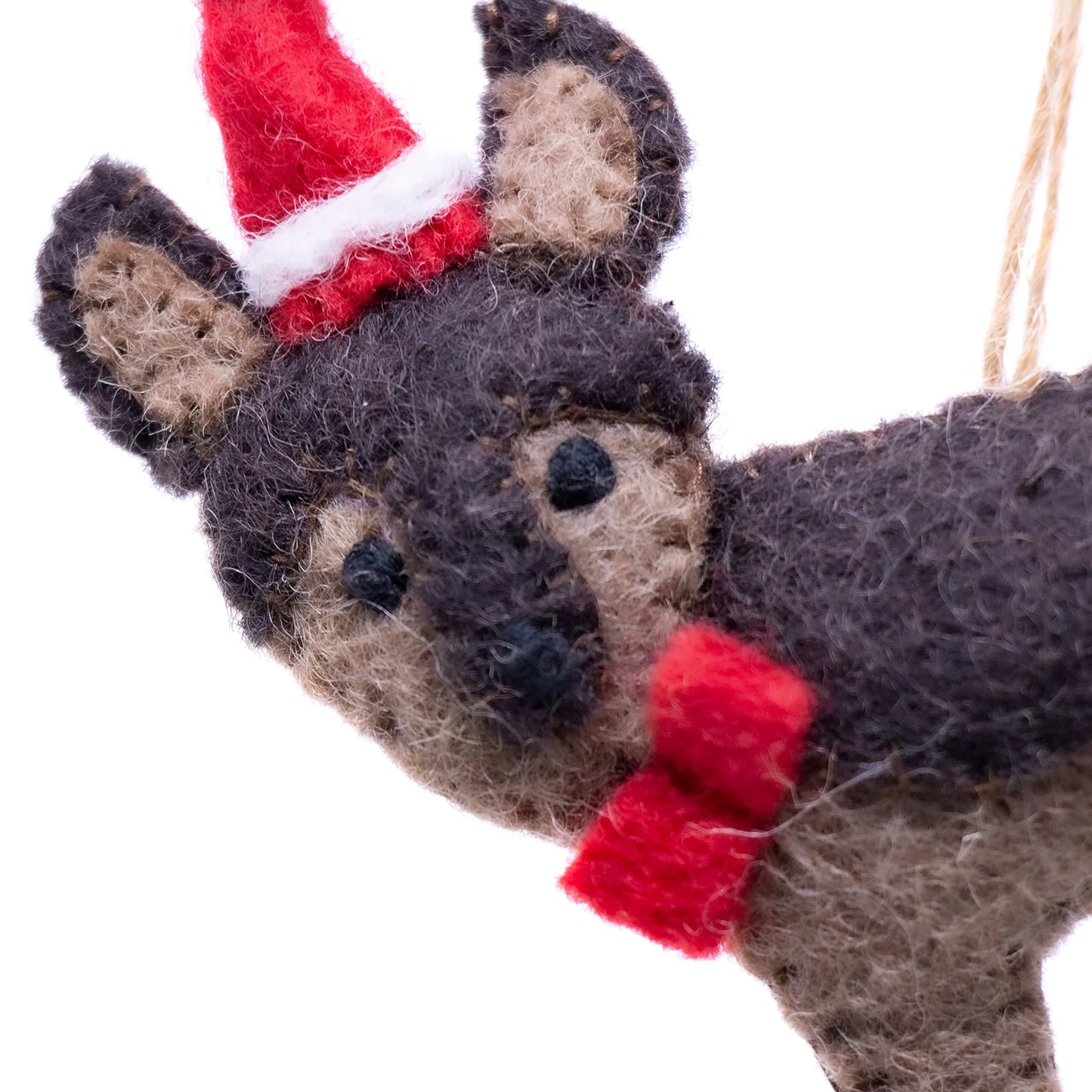 German Shepherd Santa Handmade Felt Ornament, Nepal