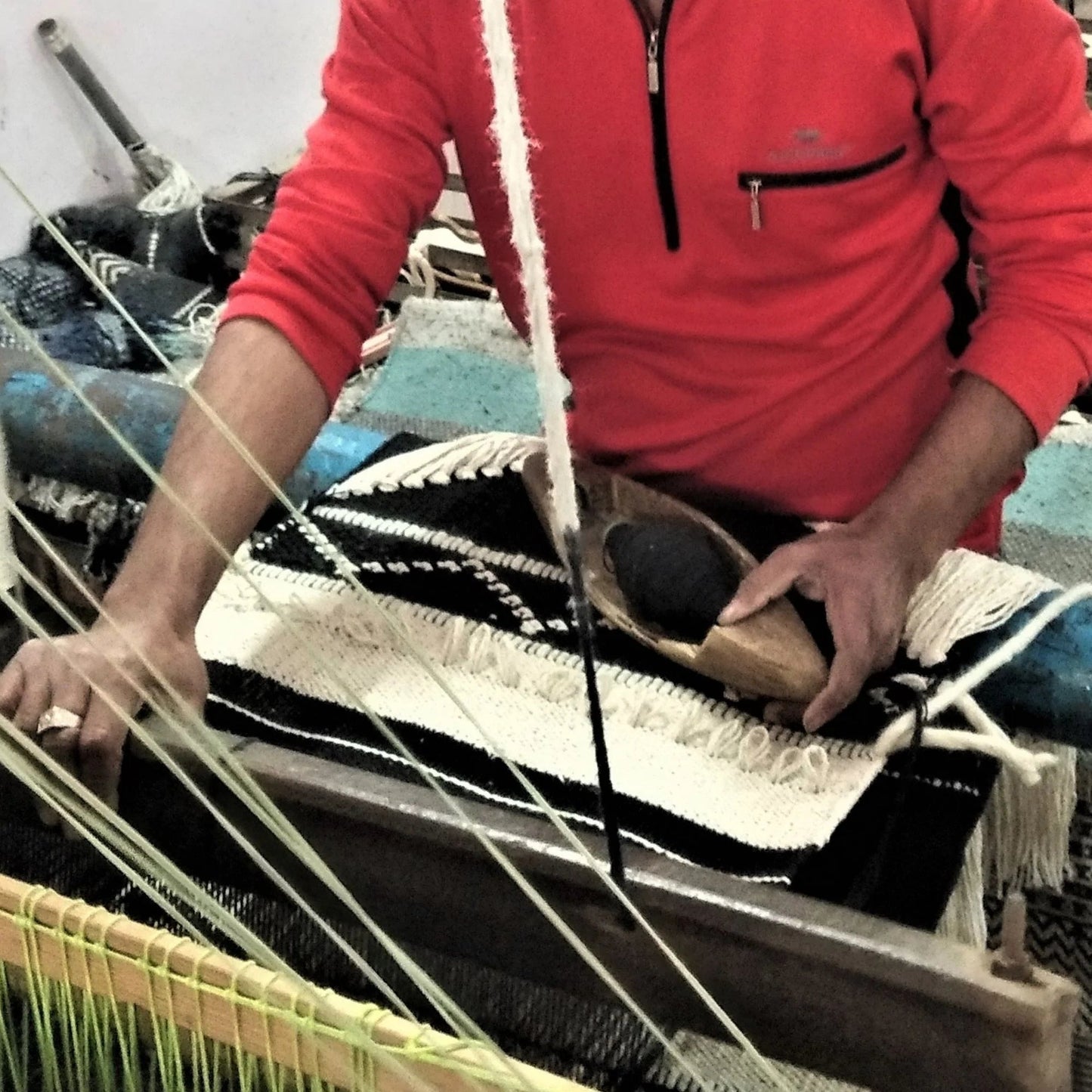 Handwoven Boho Wall Hanging, Cream and Charcoal, India