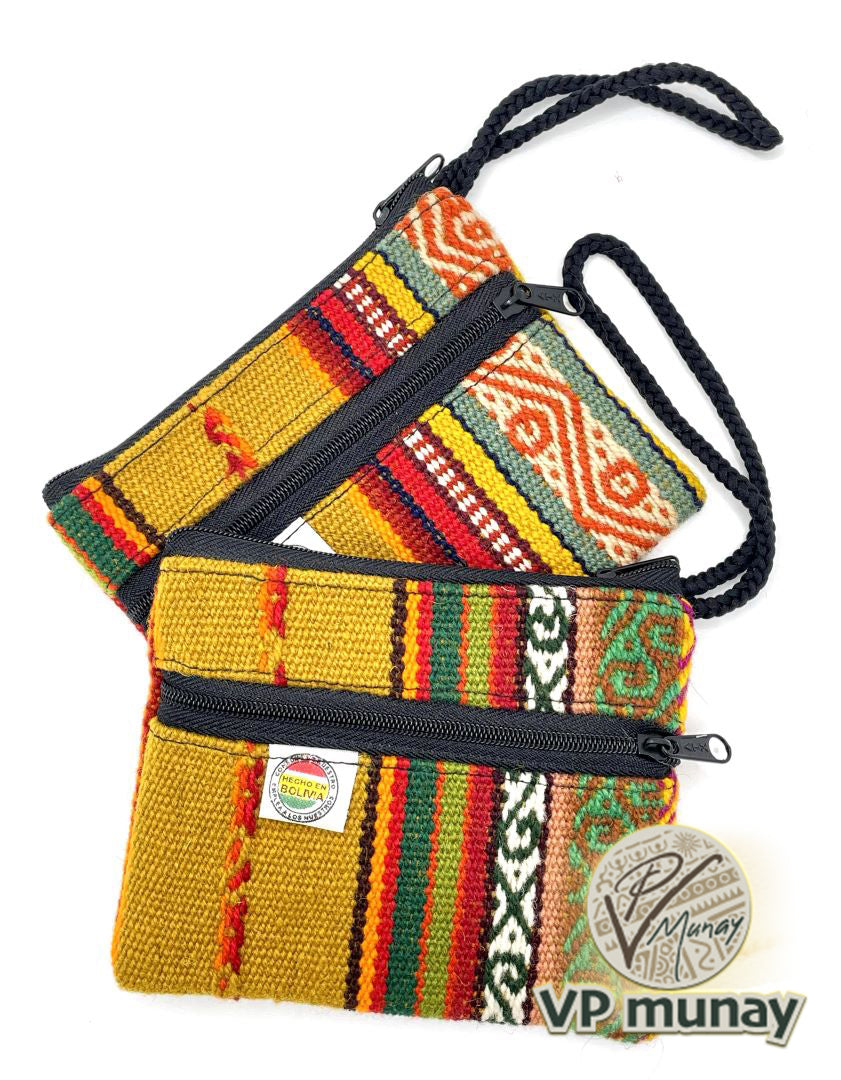 Handcrafted Bolivian Coin Purse - Mustard Stripes