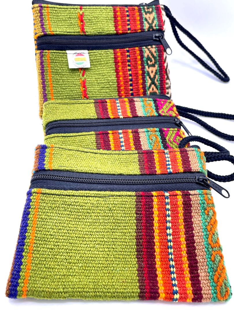 Handcrafted Bolivian Coin Purse - Green Stripes