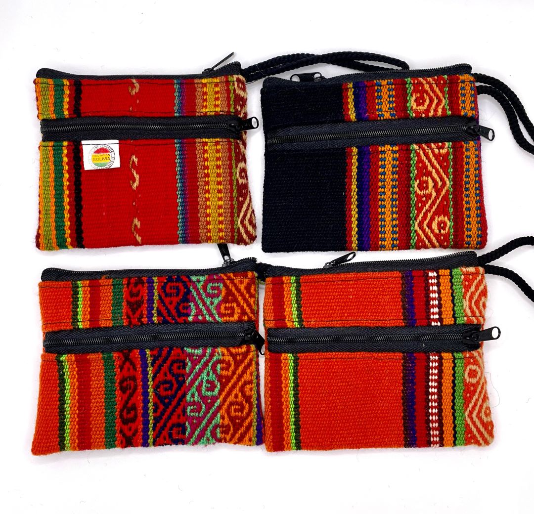 Handcrafted Bolivian Coin Purse - Red Stripes
