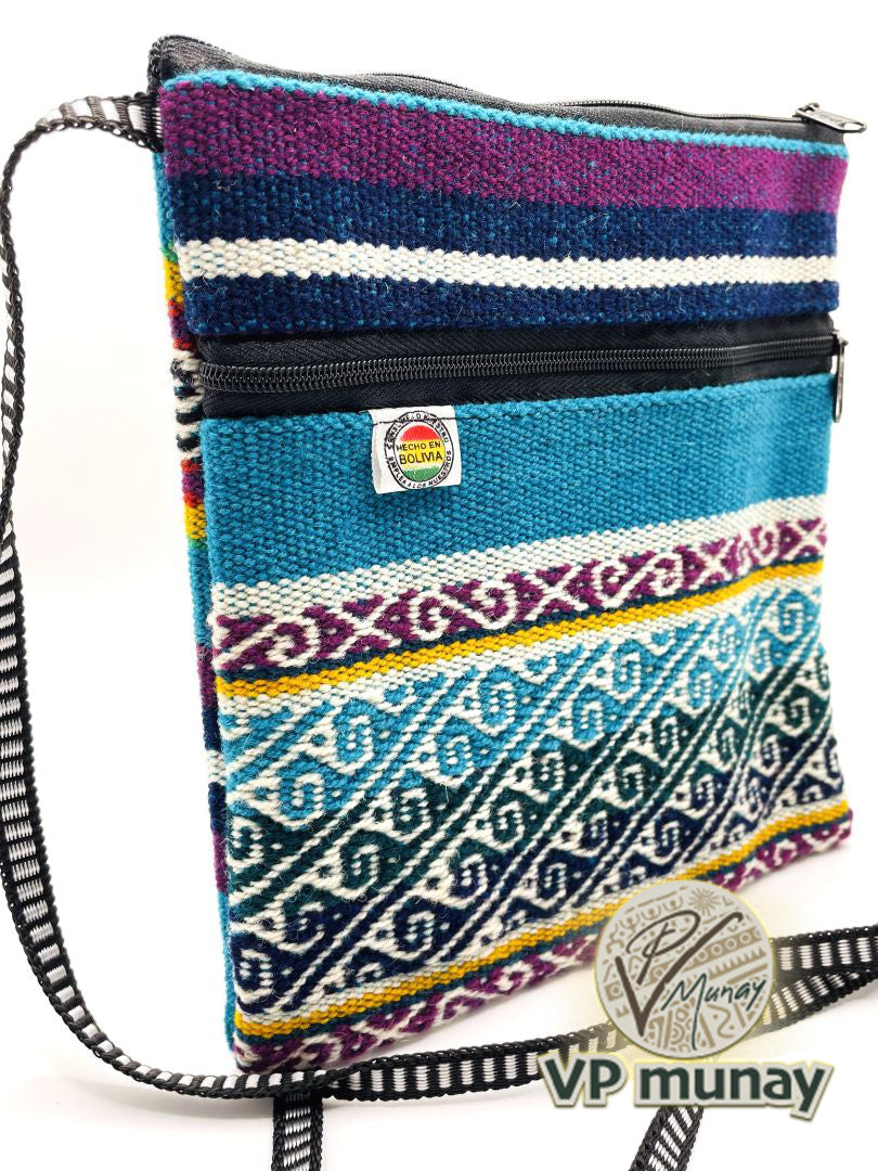 Handcrafted Blue stripes Cross Body / Passport Bag, Bolivia