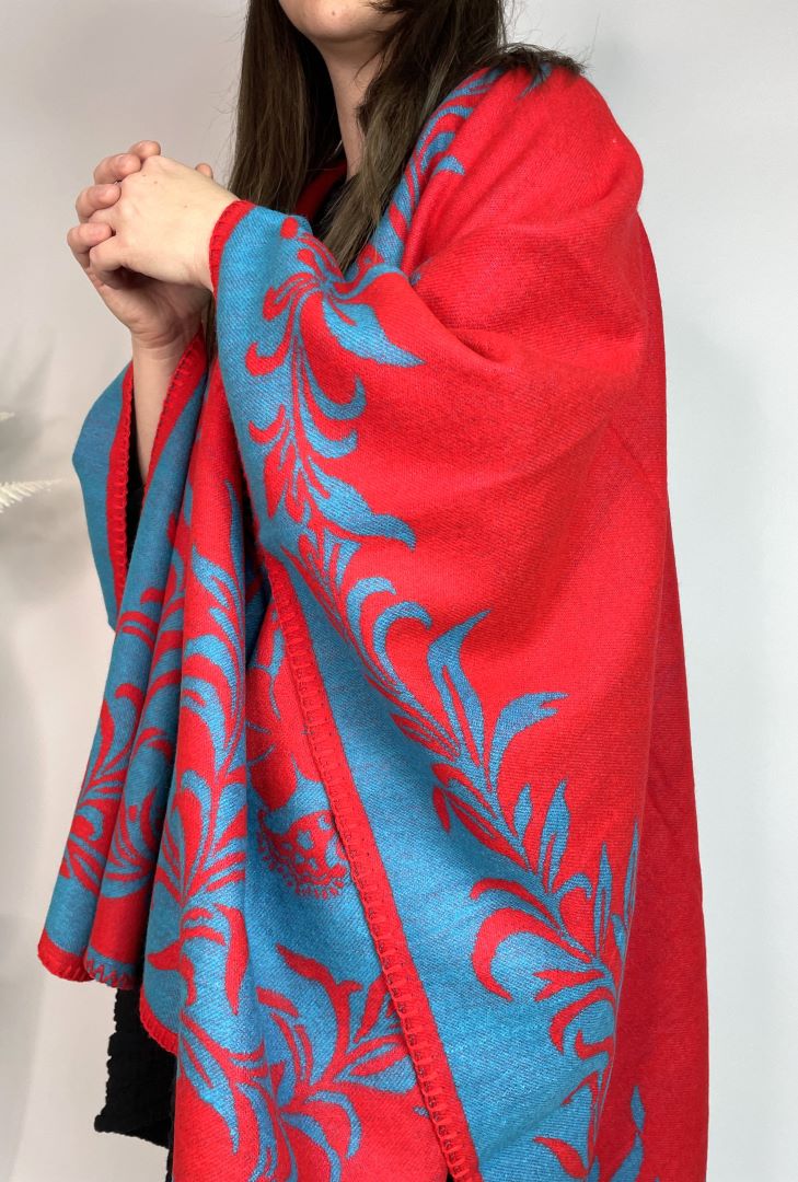 Pashmina Shawl - Women's Ruana Wrap - Turquoise and Fuchsia , Peru