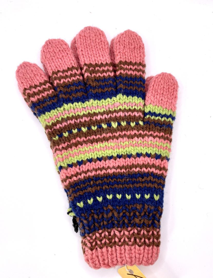 Alpaca Handmade Gloves - Striped Pink, Bolivia