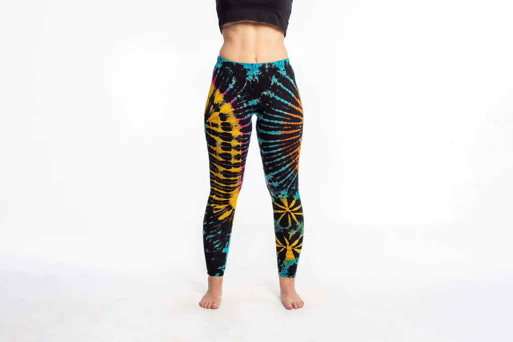 Women's Tie Dye Yoga Leggings - Festival Black, Thailand