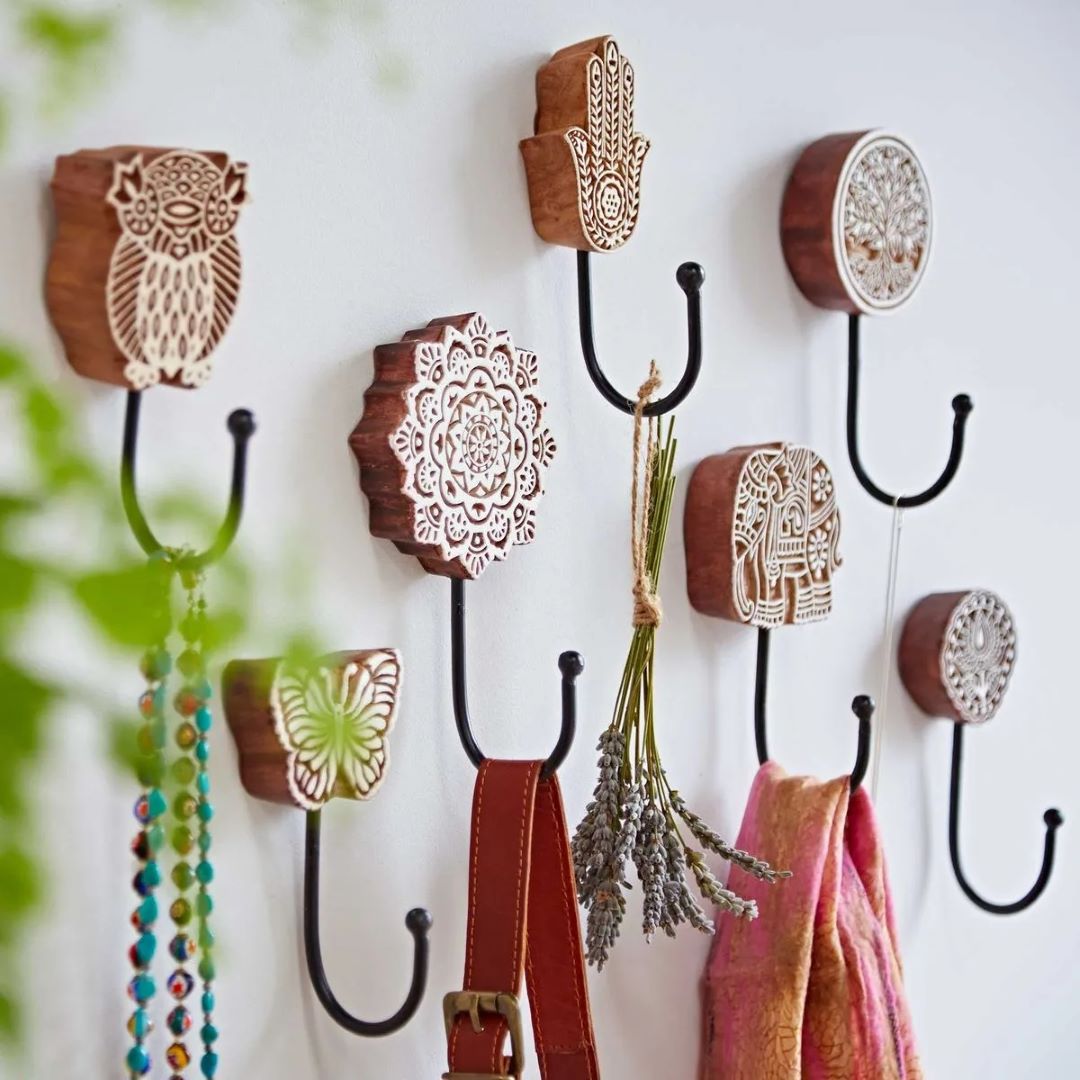 Carved Wooden Wall Hook, India