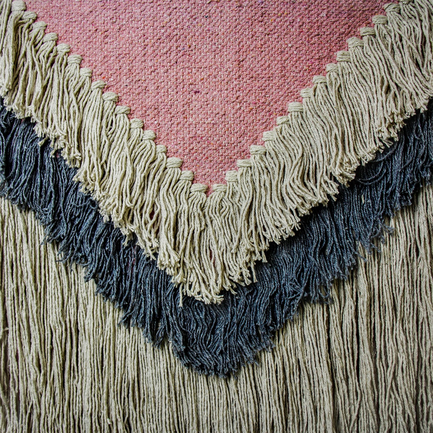 Handwoven Boho Wall Hanging, Pink with Cream Fringe, India