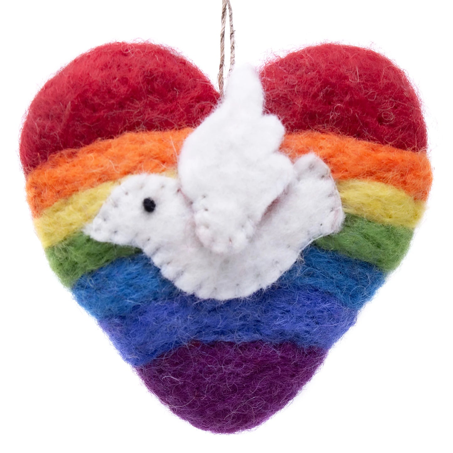 Rainbow Heart Dove Handmade Felt Ornament, Nepal