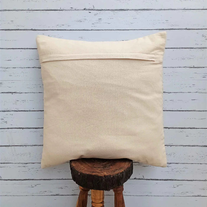 Hand Tufted Fringes Boho Stripe - Ivory and Mustard - Pillow Cover, India