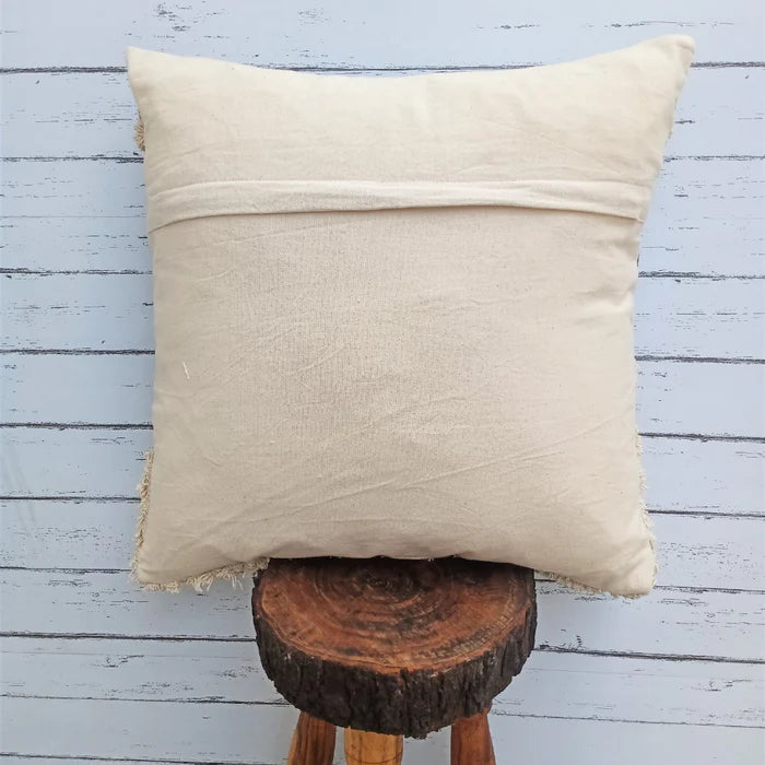 Hand Tufted Jacquard Texture - Boho Stripe Pillow Cover - Ivory and Black, India