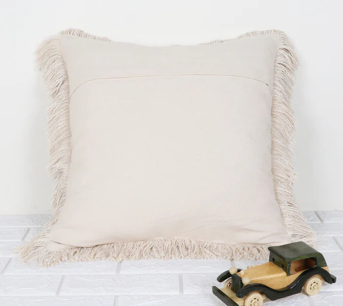 Hand Tufted Texture Boho - Black Fringe - Pillow Cover, India