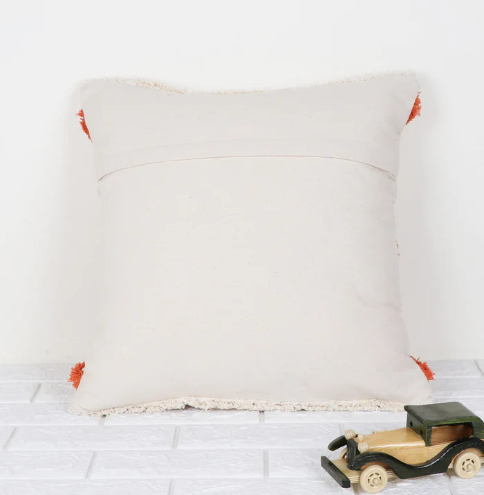 Hand Tufted Texture Boho - Ivory and Orange - Pillow Cover, India