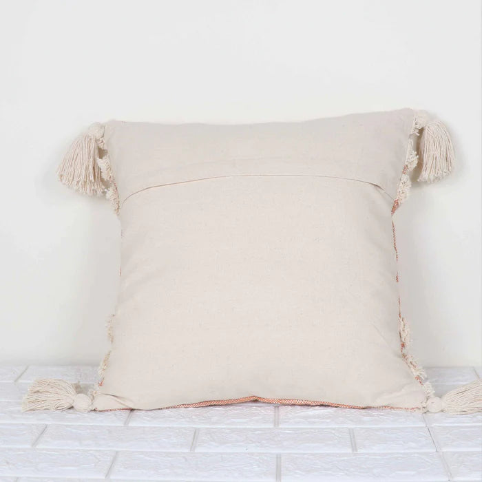 Hand Tufted Texture Boho - Peach and Ivory Fringe - Pillow Cover, India