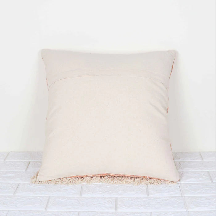 Hand Tufted Texture Boho - Peach and Ivory Fringe - Pillow Cover, India