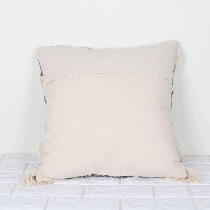 Hand Tufted Texture Boho - Black And Ivory - Pillow Cover, India