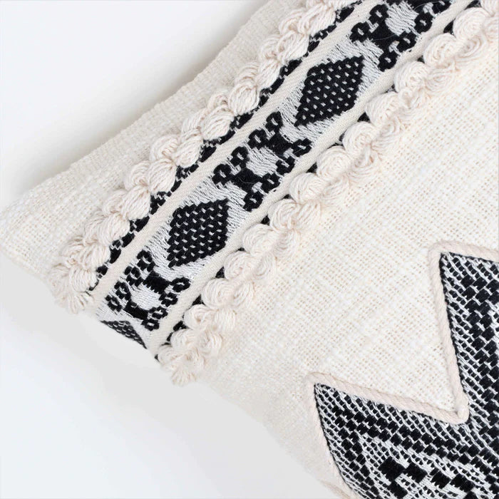 Hand Tufted Boho - Ivory and Black - Pillow Cover, India