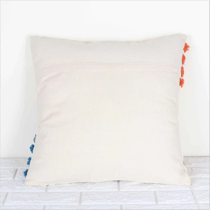 Hand Tufted Boho - Ivory And Orange - Pillow Cover, India