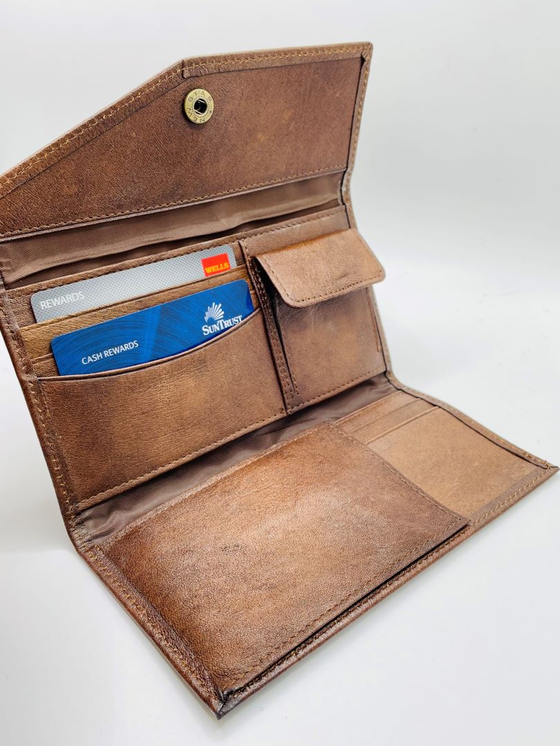 Genuine Brown Leather Wallet Aguayo ( Peruvian fabric)