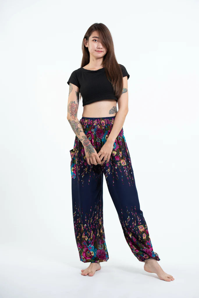 Floral Unisex Harem Pants in Blue, Thailand