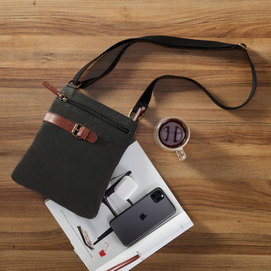 Unisex Crossbody Bag with Upcycled Canvas & Leather, India