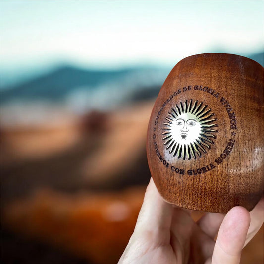 Handcrafted "Algarrobo" Carob Wood Mate Cup with Sun of May – Patriotic Argentine Edition