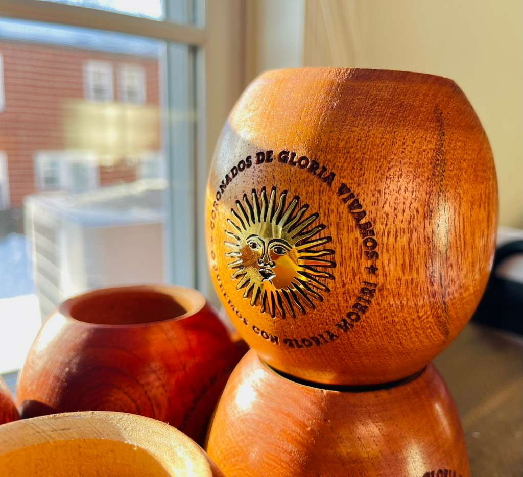 Handcrafted "Algarrobo" Carob Wood Mate Cup with Sun of May – Patriotic Argentine Edition