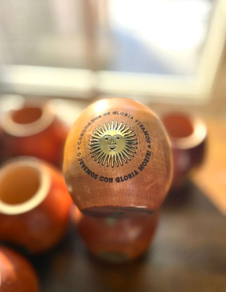 Handcrafted "Algarrobo" Carob Wood Mate Cup with Sun of May – Patriotic Argentine Edition