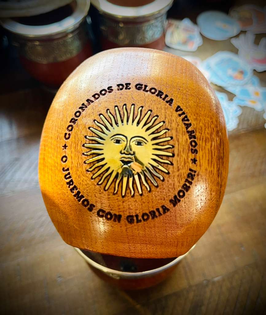Handcrafted "Algarrobo" Carob Wood Mate Cup with Sun of May – Patriotic Argentine Edition